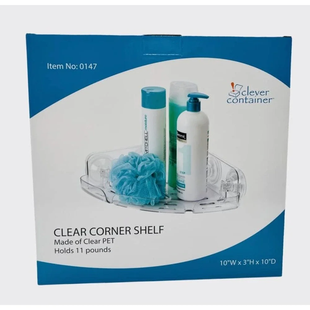 Clever Container Clear‎ Corner Shelf Suction Cups PET Holds 11 Pounds 10Wx3Hx10D